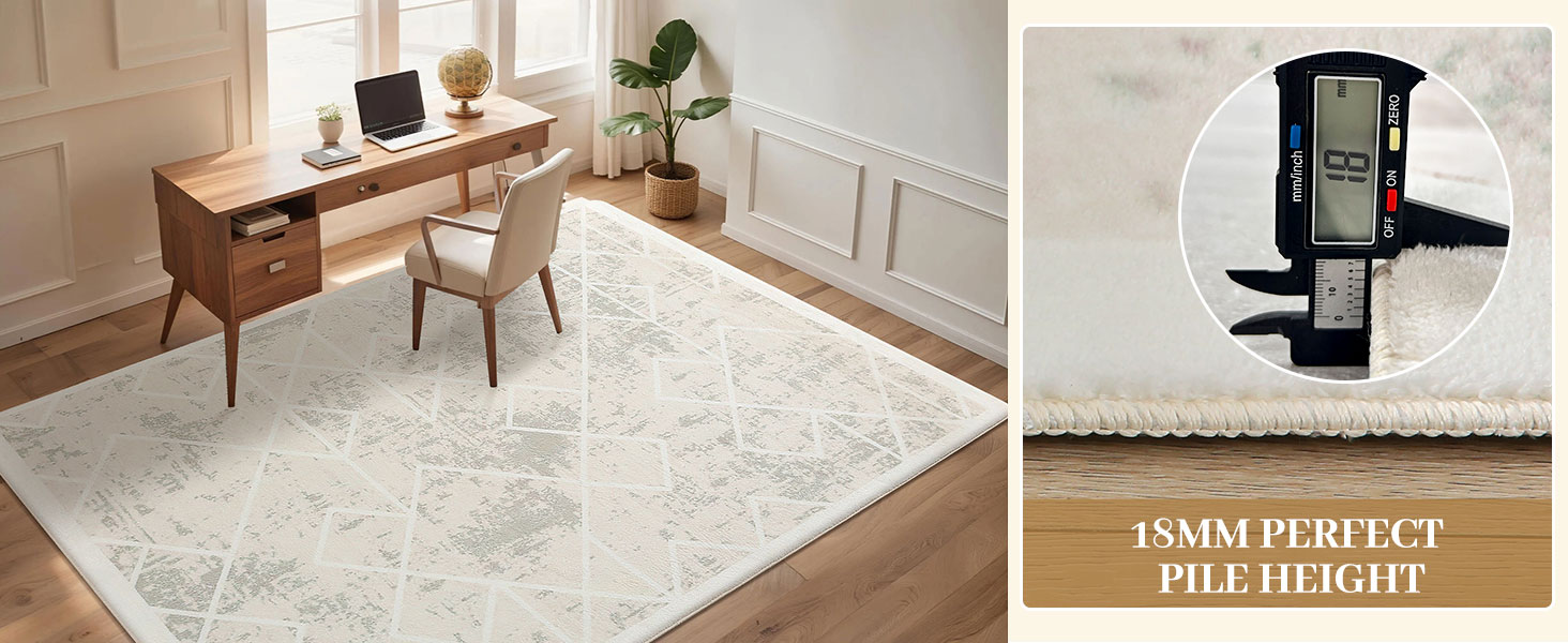 Килим Leesentec для вітальні, спальні: геометричний, сучасний, антиковзаючий, короткий ворс, бежевий, великий, білий (слонова кістка), 80 x 120 см, прямокутний