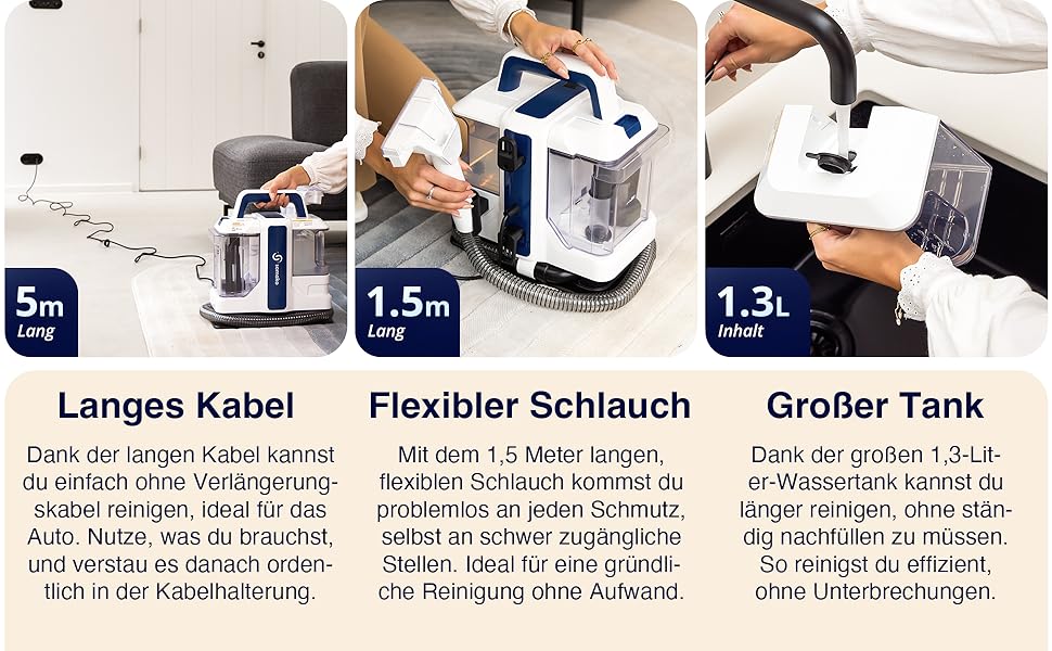 Портативний чистий для килимів та м'яких меблів Samako – 400W, 2 великі резервуари для води, для всіх типів тканини