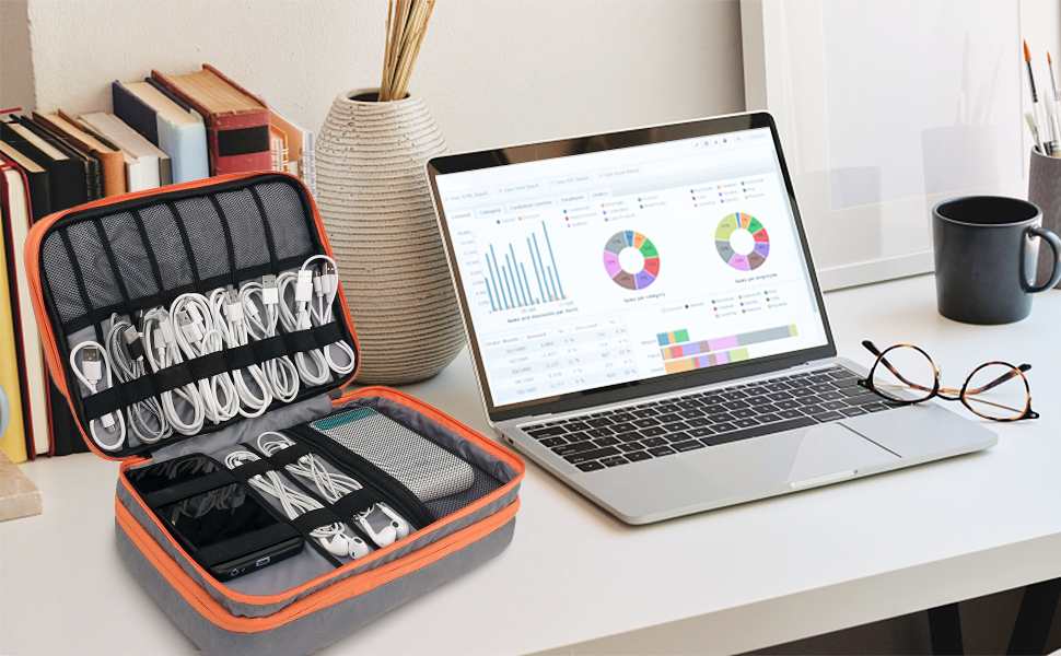 Сумка-органайзер для електроніки Gocokia сірого кольору, 3 відділення, велика місткість