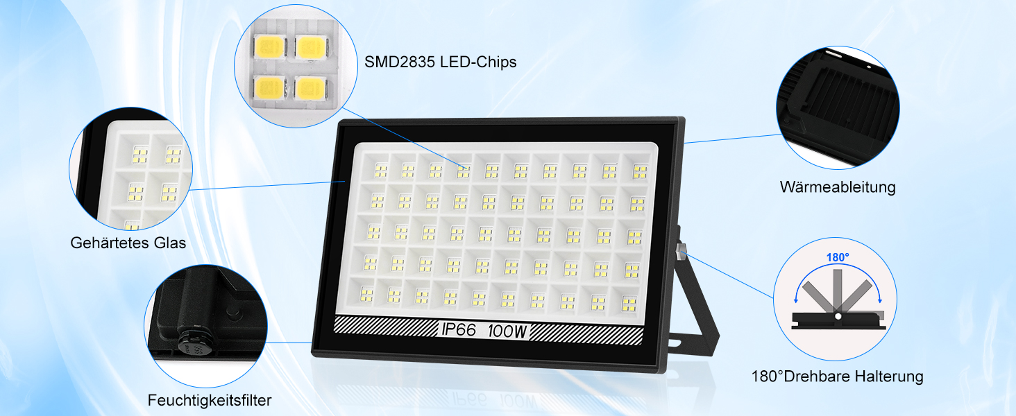 T-SUNUS LED Floodlight Outdoor 100W, Super Bright Outdoor Floodlight Cool White Spotlight IP66 Waterproof 11000LM for Driveway Garage Path Garden 2 Pack