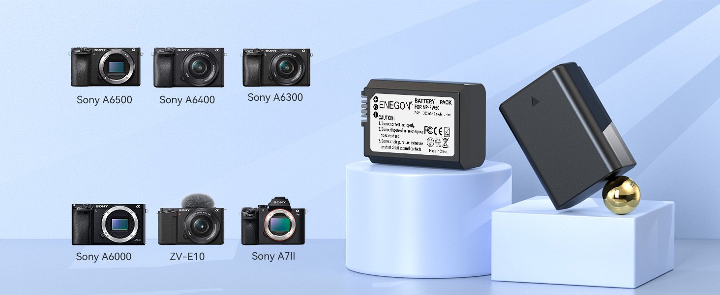 Акумулятор ENEGON NP-FW50 (2 шт. | 1300mAh) + LCD зарядний пристрій Dual USB для Sony ZV-E10, A6000, A7 та ін.