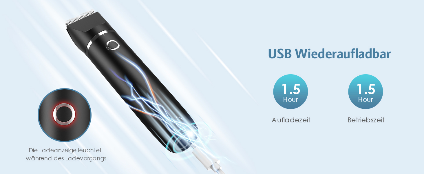 Триммер для собак: набір для стрижки кігтів, USB-зарядка, безпечний, тихий, IPX7 водонепроникний, чорний