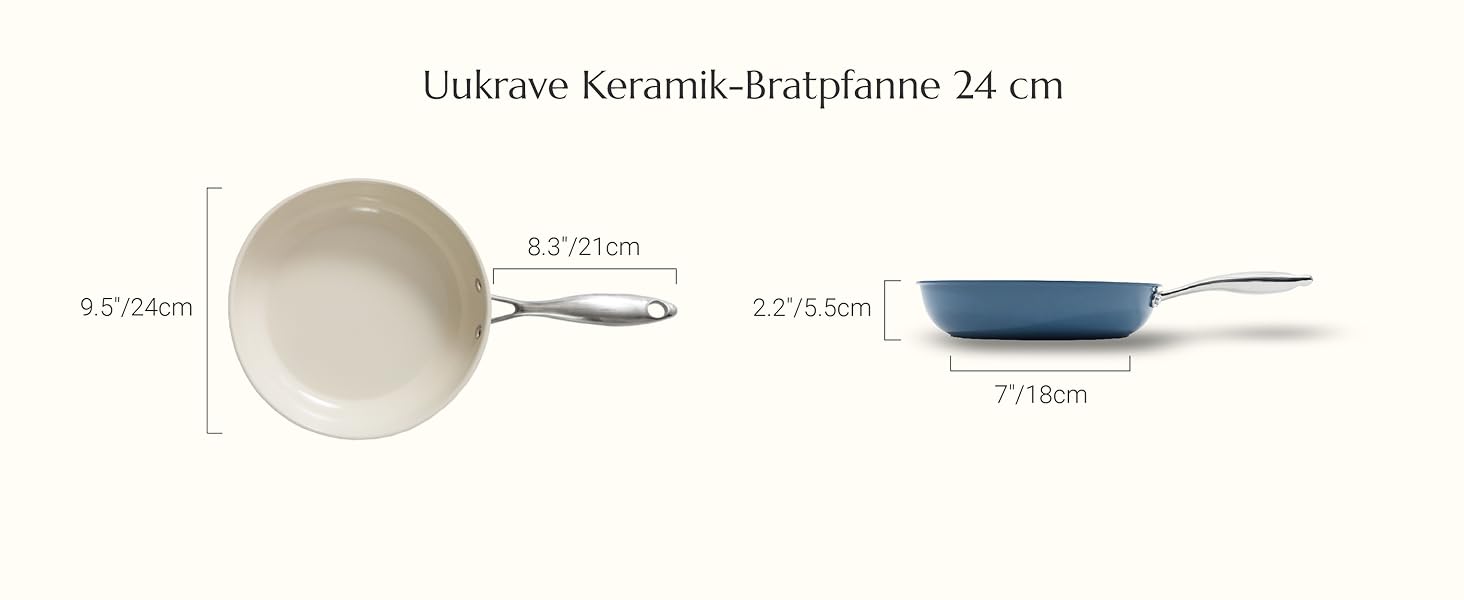 Сковорода UUKRAVE 24 см з антипригарним керамічним покриттям для індукційних плит, з нержавіючою ручкою (синя)