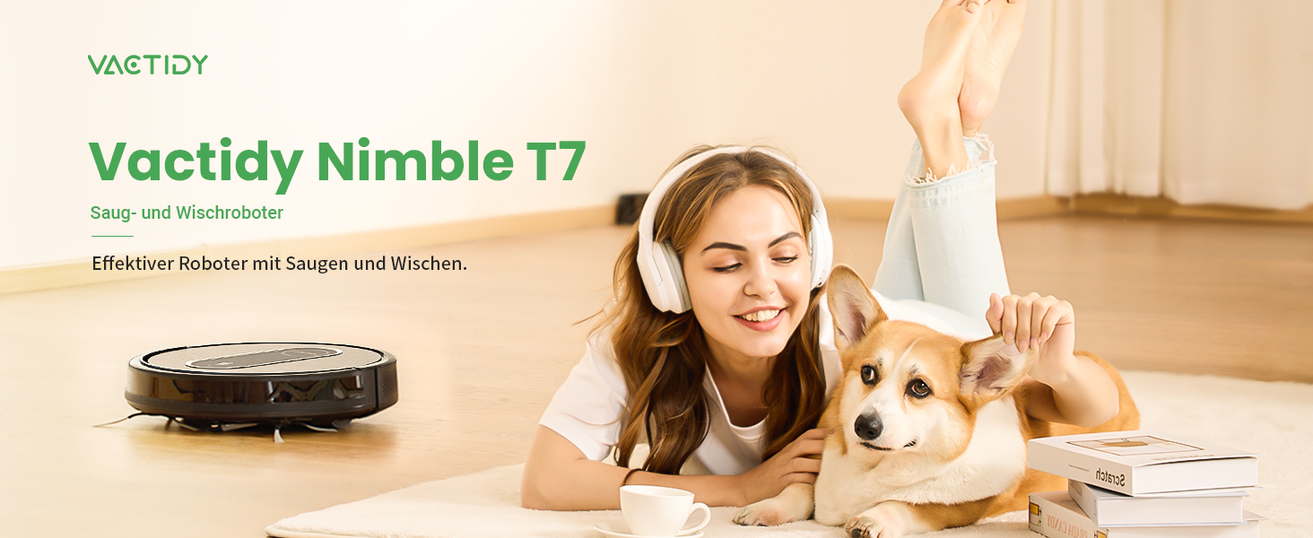 Робот-пилосос Vactidy Nimble T7 з функцією миття підлоги, потужність 2800Pa, час роботи 120 хвилин, керування через Alexa/App/Siri, для видалення шерсті тварин та прибирання килимів