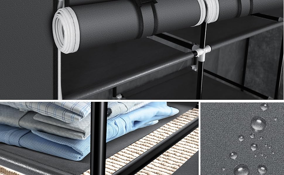 KESSER® Wardrobe Clothes Rack Stable with Clothes Rail & Shelves, Incl. 5x Clothes Hangers, Fabric Folding Wardrobe for Bedroom, Dressing Room Closet with Clothes Stand 150x45x175cm (Anthracite)