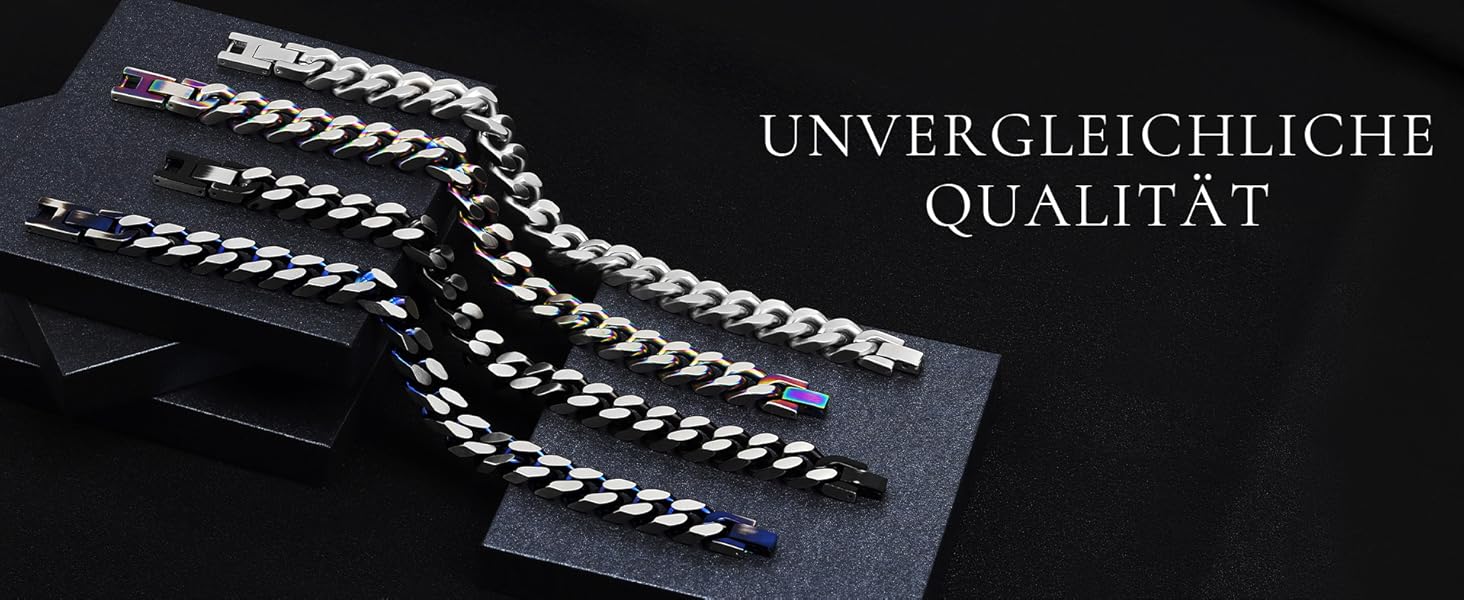 Чоловічий браслет-ланцюжок Kubanisches Gliederkettenarmband LUCKY2+7: срібло, чорний, нержавіюча сталь