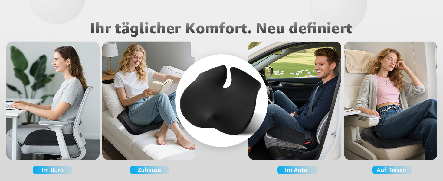 Ортопедична подушка для сидіння BRO Extra Großes з чохлом Ice Silk, Memory Foam. Ергономічна подушка для підтримки куприка для офісного крісла, авто та інвалідного візка.