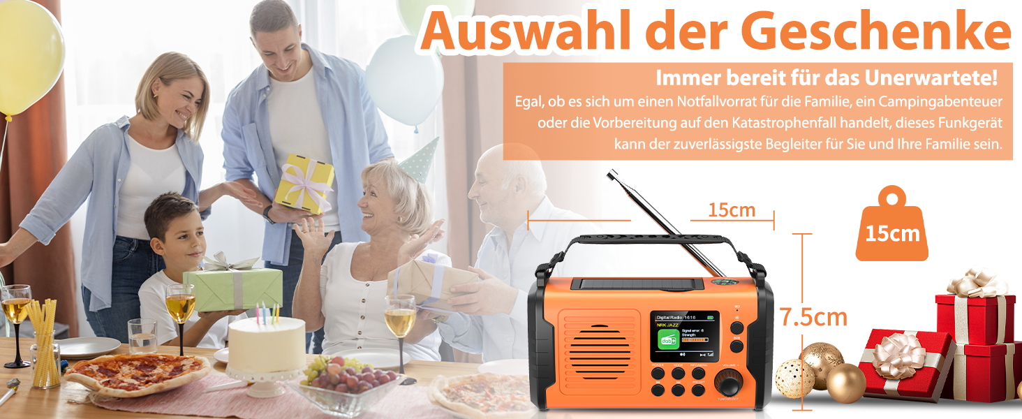 Радіо з ручним приводом DAB FM, 20000mAh, Радіо для надзвичайних ситуацій з сонячною панеллю, Bluetooth, годинник, зарядний пристрій для телефону, ліхтарик, компас SOS, радіо виживання (Помаранчевий)