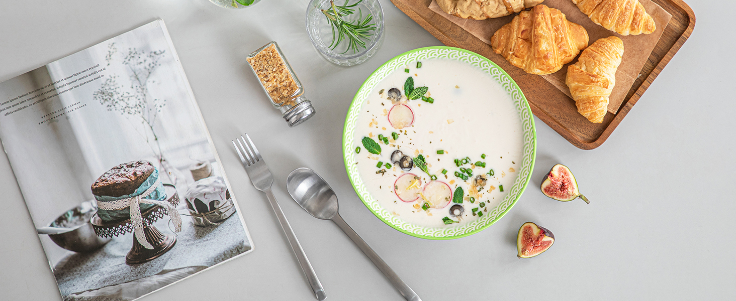 Набір тарілок Vancasso Maracon Natsuki: 8 глибоких тарілок з порцеляни, Ø 21.5 см, 600 мл