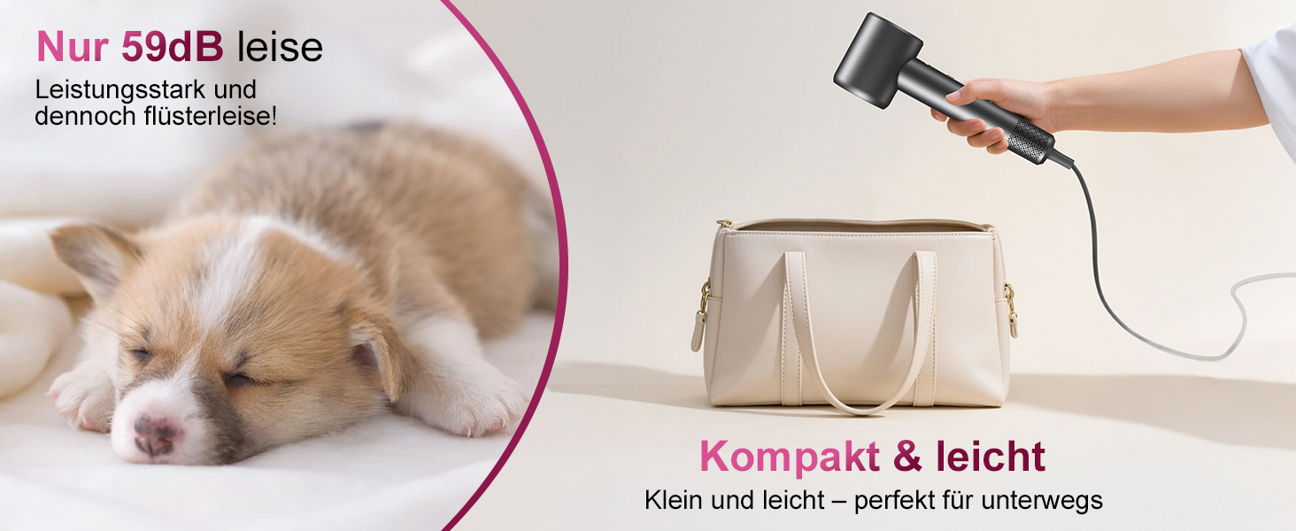 Фен для волосся з іонізацією 200 млн іонів, з насадкою-дифузором, безщітковий двигун 110 000 об/хв, 1600 Вт, 59 дБ, компактний фен для подорожей, 2 роки гарантії