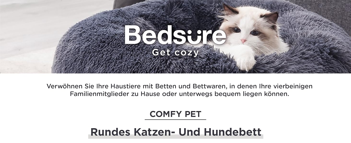Ліжко для котів і собак BEDSURE, м'яке плюшеве, кругле, 80 см, темно-сіре, пране, лежак для домашніх тварин