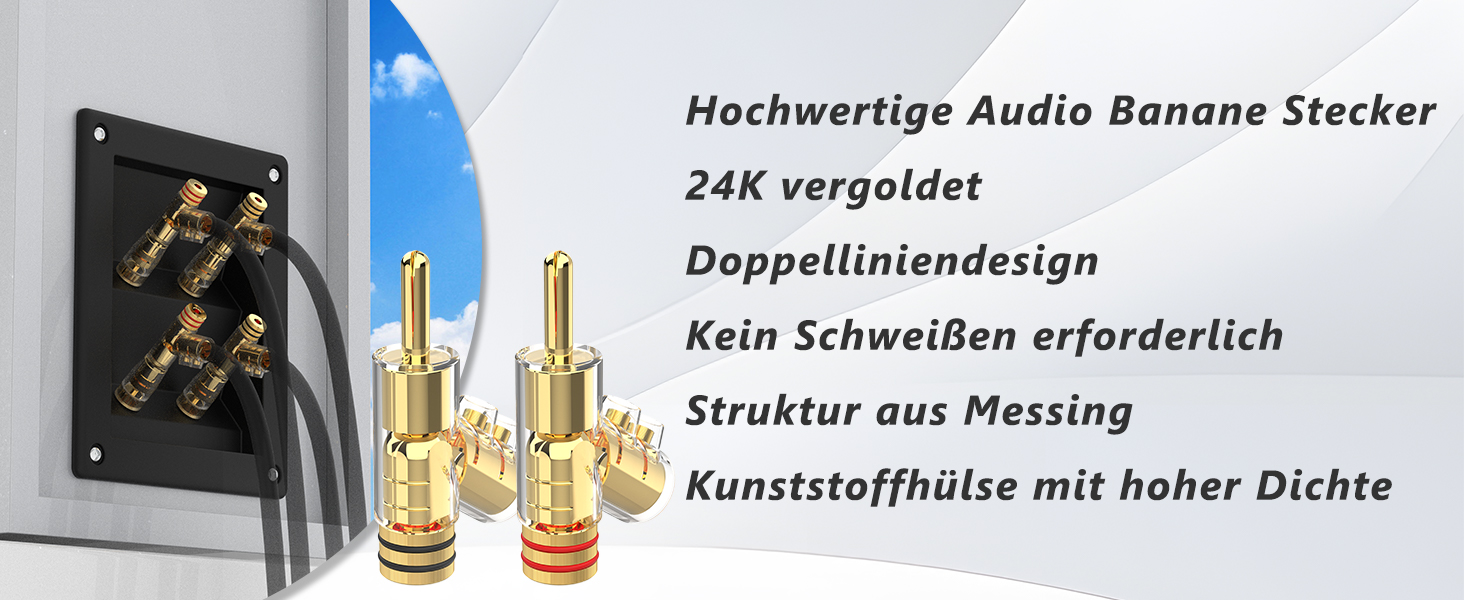Комплект позолочених бананових роз'ємів Monosaudio (8 шт.) для акустичних кабелів, домашнього кінотеатру та AV-ресиверів, BA1403