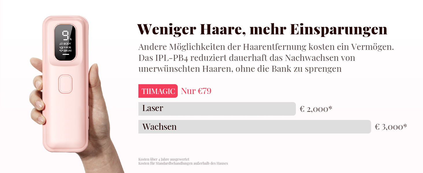 Пристрій для епіляції IPL Laser - Безболійна епіляція вдома: 9 рівнів, 999 900 імпульсів світла для тіла, обличчя та бікіні. Рожевий колір
