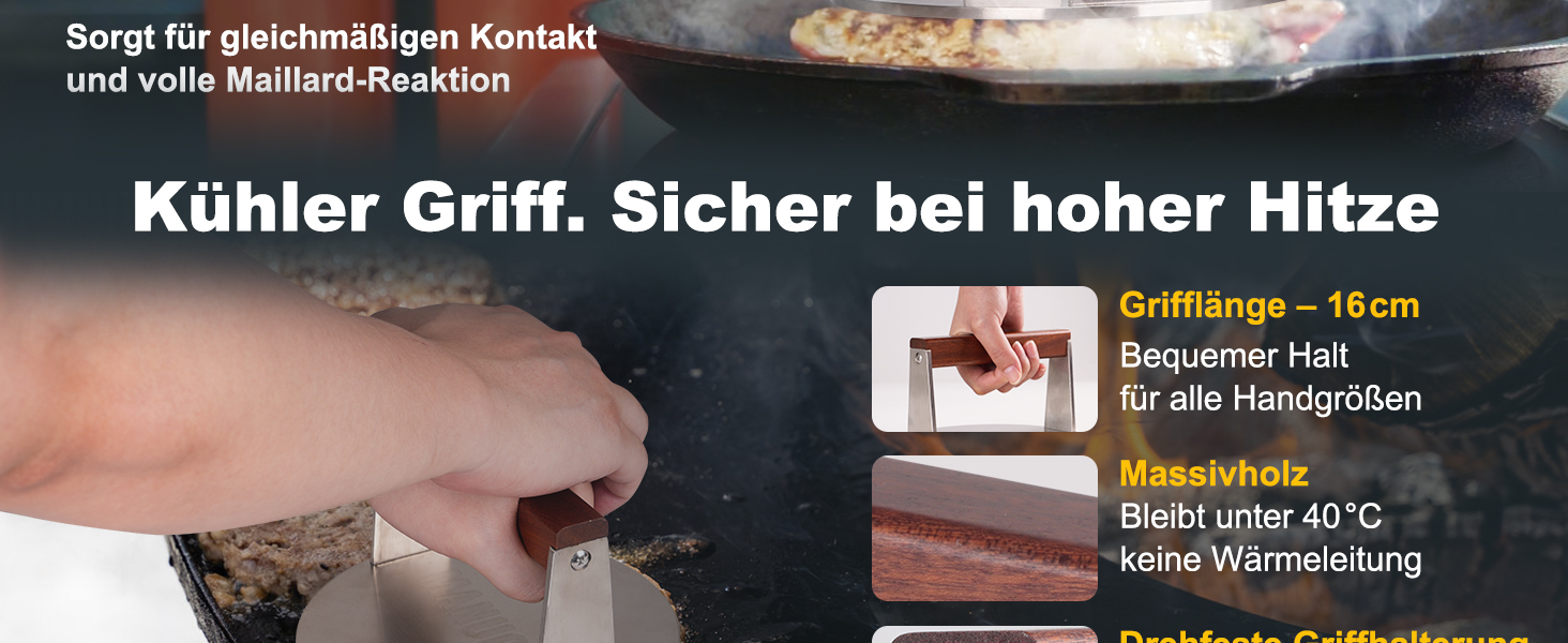 Прес для smash-бургерів із нержавіючої сталі, круглий, 17 см, 1000 г — Вага для стейків та бургерів