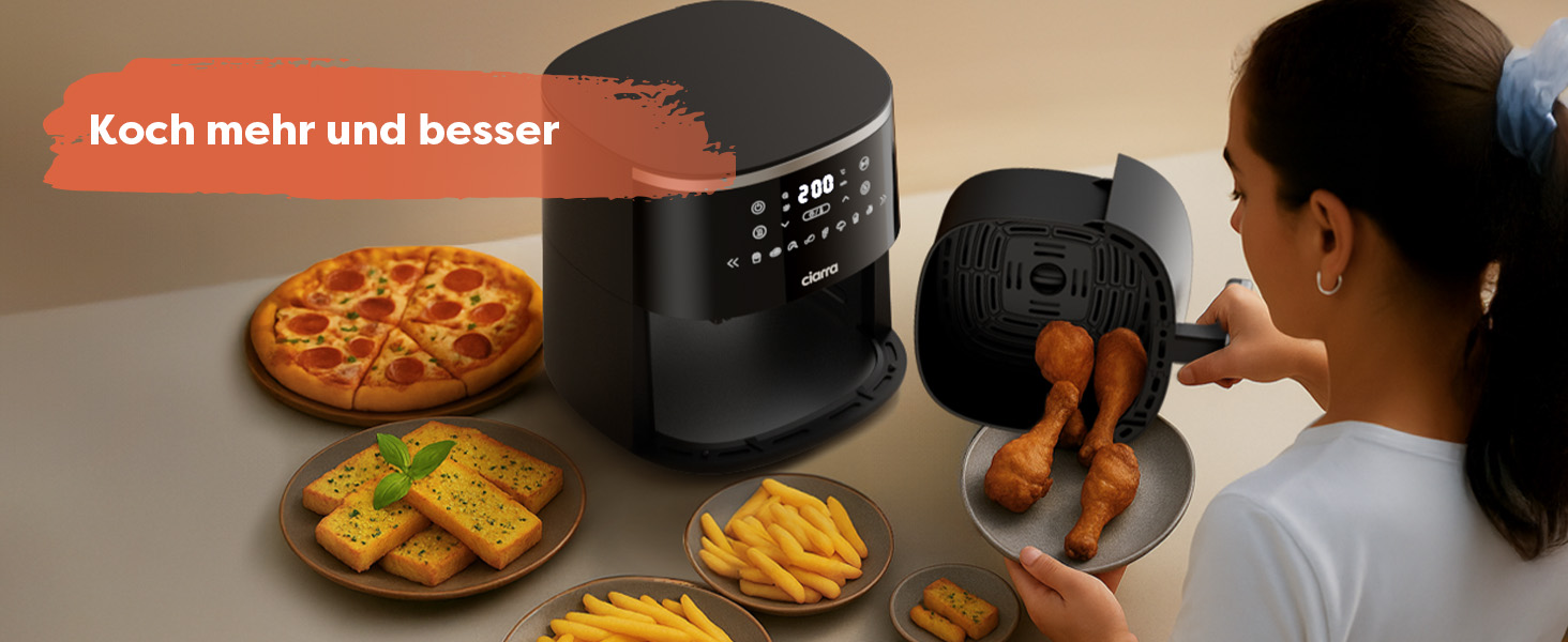 Фритюрниця повітряна CIARRA з цифровим дисплеєм, 5 л, без олії, антипригарне покриття, 8 режимів приготування