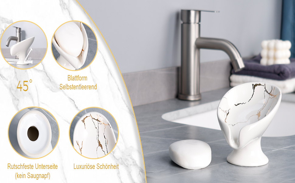 Керамічна мильниця Umlaca, мильниця для душу, підставка для мила, безперебійна мильниця, білий мармур, для кухні, ванної кімнати, душової кабіни