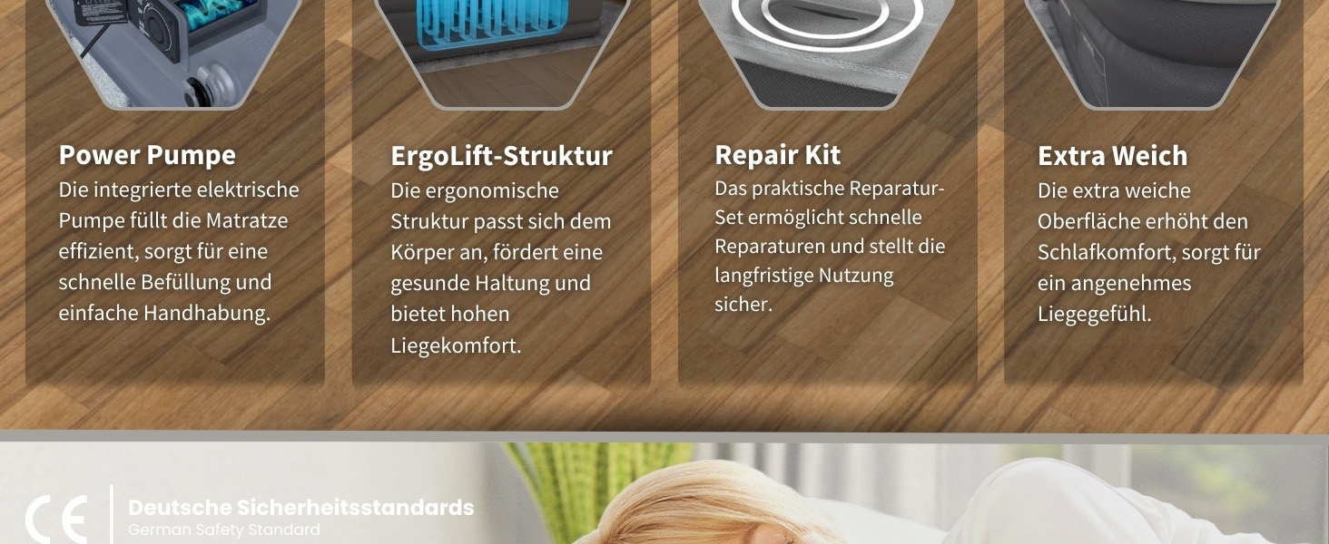 Надувний матрац самонадувний Heimfleiss® 150x200 см | Преміум матрац для 2 осіб | Швидко надувний матрац для гостей та кемпінгу | Самостійно надувний матрац з насосом сірого кольору