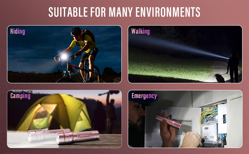 Ліхтар LED Gearlite перезарядна, 1000 люмен, 3 режими, зумування, водонепроникний IP65, для кемпінгу та активного відпочинку (Рожевий)