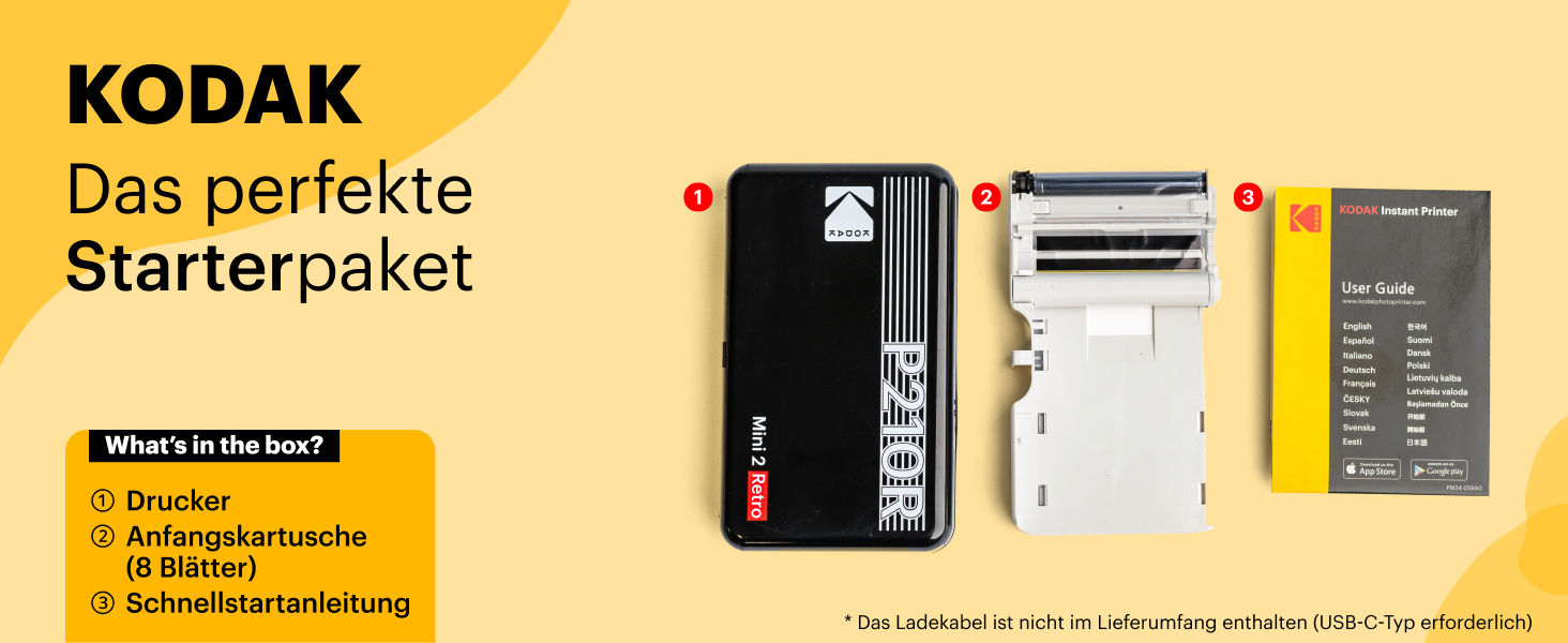 Фотодрук Kodak Mini 2 Retro: компактний мобільний принтер Bluetooth, 5.3x8.6 см, комплект з 38 картками, білий
