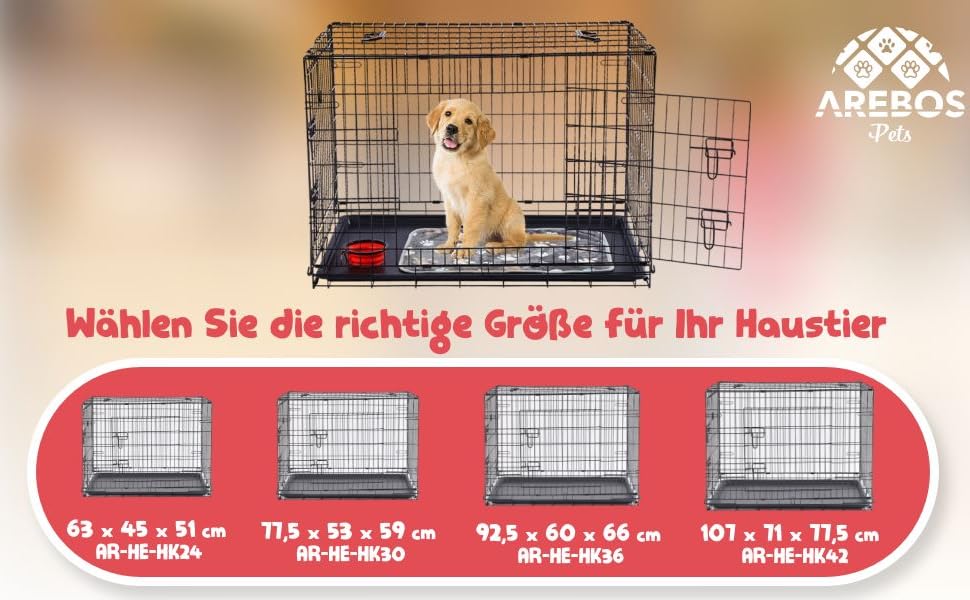 Клітка для собак Arebos | Транспортна переноска для собак, розкладна | Чорна клітка для собак, 92.5 x 60 x 66 см