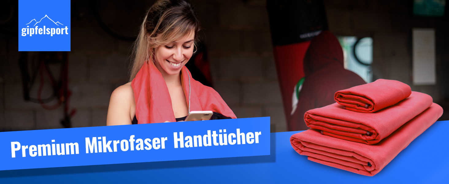 Набір мікрофібрових рушників Gipfelsport для сауни, фітнесу, спорту та пляжу. Розміри: S (80x40 см), M (110x50 см). Колір: червоний