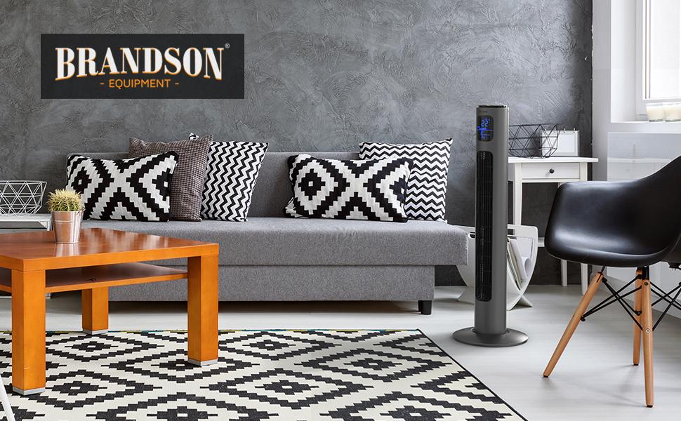Вентилятор торгової марки Brandson з дистанційним керуванням, діаметром 96 см, преміум-якість (лауреат 2025 року), мобільний, тихий, підлоговий з осциляцією, 3 швидкості, 3 режими, таймер, сертифікат GS, колір: сірий