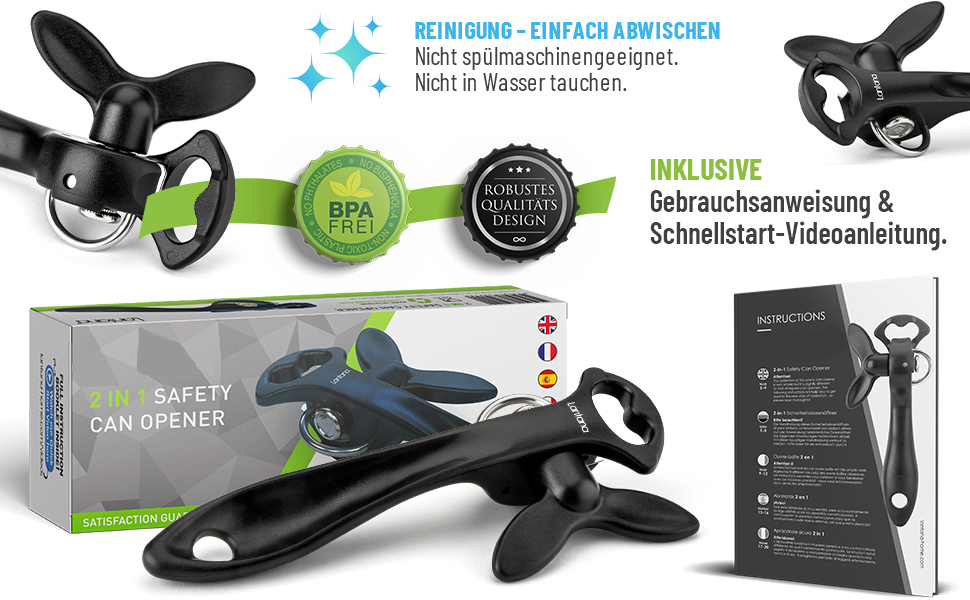 Відкривачка для консервів Lantana 2-в-1 з відкривачем для пляшок – чорний/нержавіюча сталь