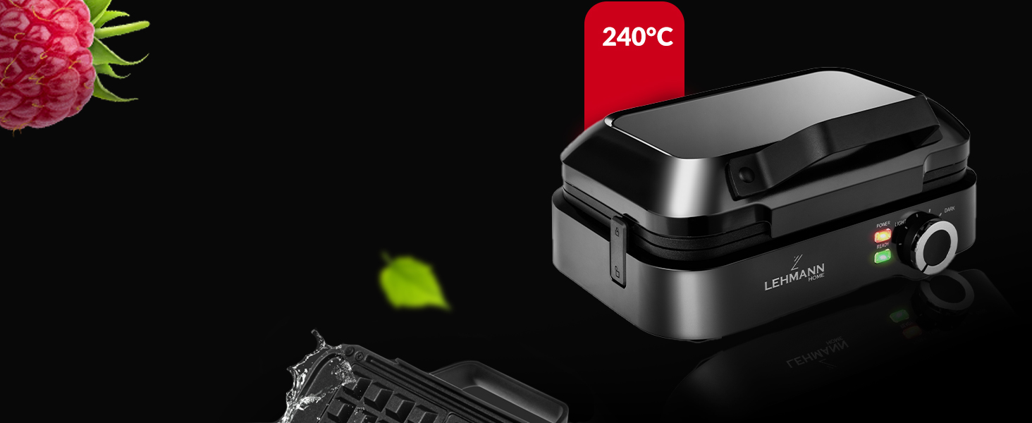 LEHMANN Double Belgian Waffle Maker - 1200W - Non-Stick - Adjustable Temperature - Makes Waffles in 3 Minutes