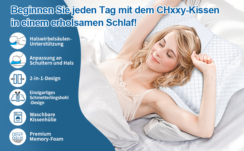 Подушка з піною з пам'яті CHxxy для шиї та плечей, ергономічна, для сну на боці, на спині та животі