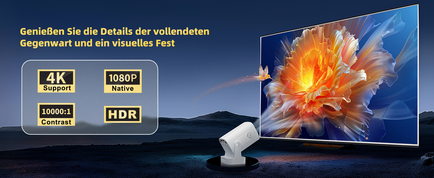 Beautiebeam Beamer: Міні проєктор Full HD 1080P/4K з автотрапецеїдною корекцією, Android 11, Bluetooth 5.0, WiFi 2.4/5G, 180° обертання для дому та на вулицю