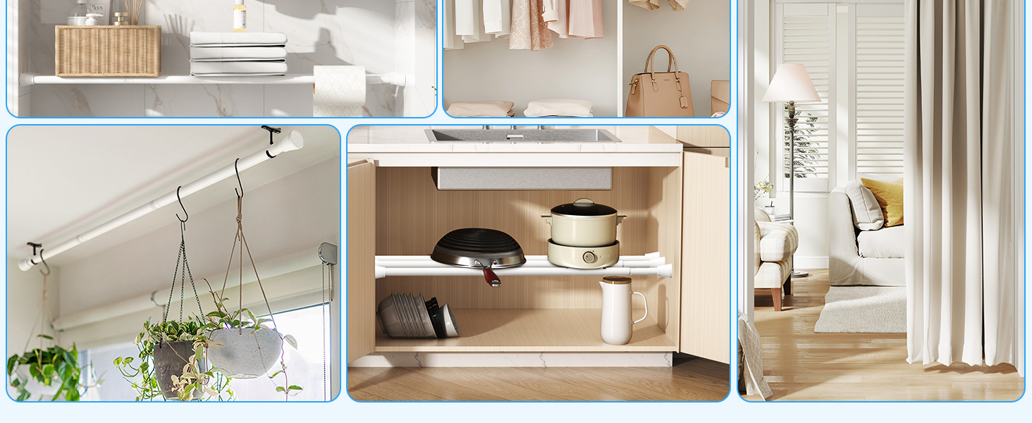 Штанга для штор без свердління 113-196 см, телескопічна, для ванної, вікна, кухні, шафи, біла (1 шт.)