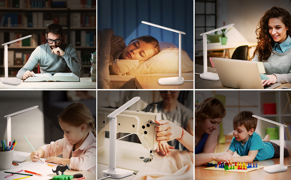 LED лампа настільна диммерна з 5 кольорами, регулювання яскравості 15%-100%, захист очей, USB-зарядка, таймер, сенсорне керування, для дітей, спальні, читання, офісу