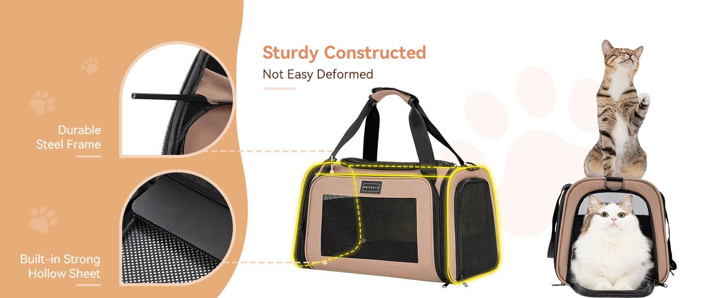 Транспортна переноска для котів та маленьких собак Petfit - легка переноска для подорожей літаком, з ременем безпеки та розкладною підстилкою, колір хакі (L)