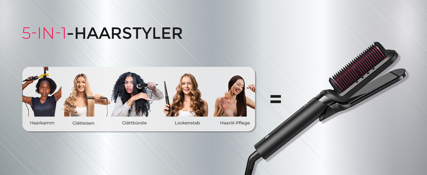 TYMO Випрямляч для волосся - щітка 2-в-1: випрямлення та локони, іонізація, кератин, захист від пошкоджень, для всіх типів волосся