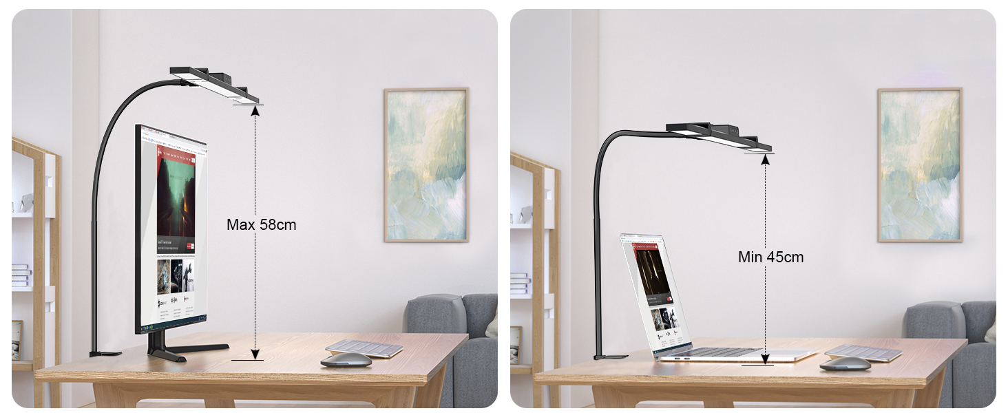 LED лампа для столу EppieBasic з кріпленням, 24W, 3 наголовки, регулювання яскравості, 1200LM, захист очей, 4 колірні температури, таймер 30хв, для офісу та дому, чорний колір