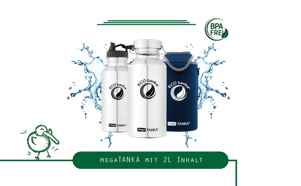 Еко-пляшка для води ECOtanka megaTANKA 2,0 л з нержавіючої сталі, герметична, BPA-free, для спорту, туризму, фітнесу