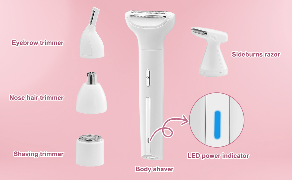 Епілятор для жінок 5-в-1: гоління, стрижка, триммінг обличчя, тіла та бікіні. Вологостійкий, акумуляторний тример з USB-зарядкою