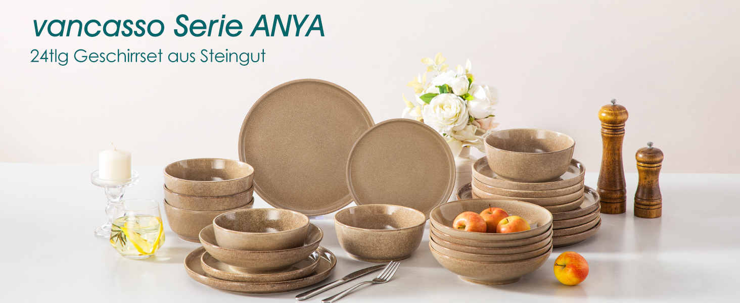 Набір мисок vancasso ANYA для 6 осіб: 6 мисок з кераміки, 16.1 см, стійкі до подряпин, 840 мл, для мікрохвильової печі та посудомийної машини (карамель)