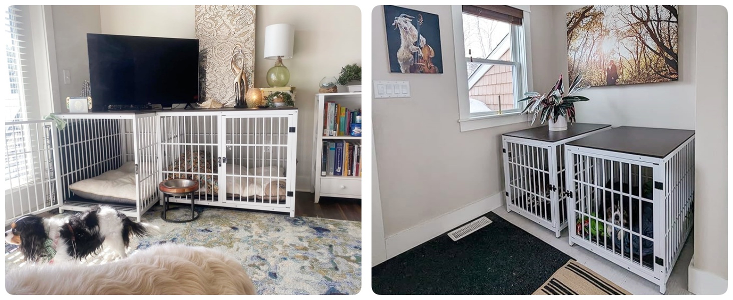 BingoPaw Клітка для собак Holz Indoor: Будинок для собак у стилі меблів з 3 дверима, знімний піддон, для малих собак та цуценят, 78x56x65 см, білий