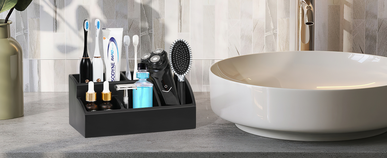 Тримач для зубних щіток Luxspire, 5 відділень, електричний, для сім'ї, велика місткість, органайзер для косметики та бритв, матовий чорний