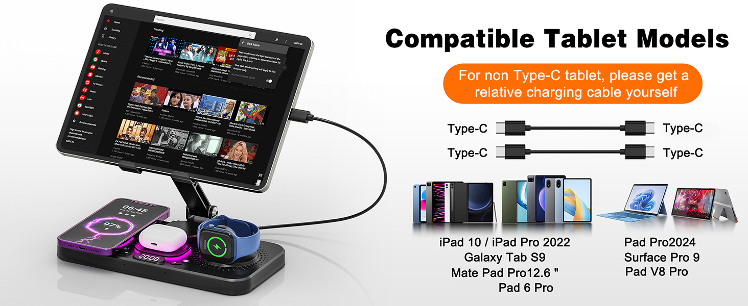 Бездротова зарядна станція 4-в-1 для iPhone, складаний тримач для планшета, індуктивне зарядне для iPhone 16/15/14/13/12/11 та iWatch