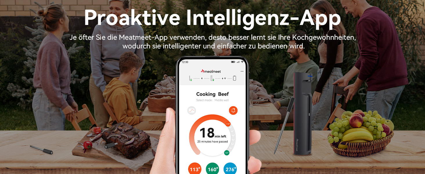 Meatmeet Pro бездротовий термометр для м'яса з Wi-Fi та Bluetooth, водонепроникний IP67, з таймером і додатком, для барбекю, духовки, гриля, кухні, вертіла