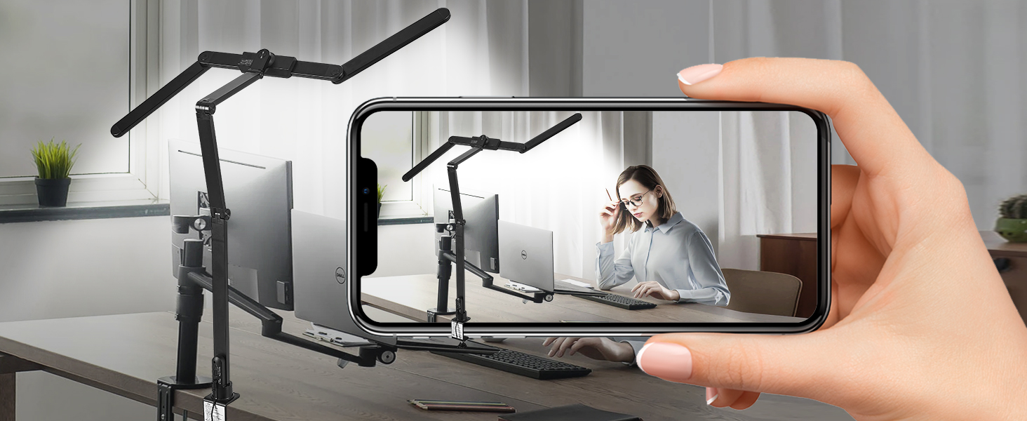 LED лампа для столу Litren 80 см з USB, сенсорне управління та таймер, 24W, чорна