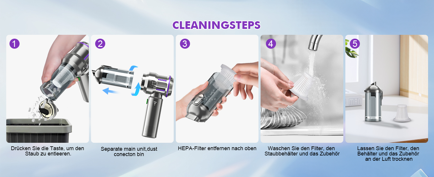 Бездротовий ручний пилосос RABIGALA 4-в-1, 25000PA, акумуляторний, для автомобіля та дому, електропілювач, фіолетовий