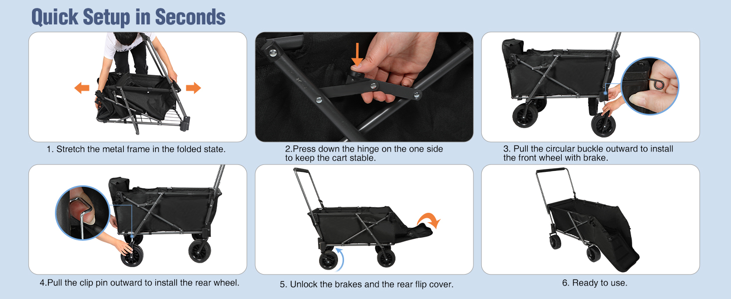 Складаний візок для собак REDCAMP з висувною задньою частиною, міцний, 134 л, великий, для кемпінгу, саду, спорту, покупок (Чорний, Basic)