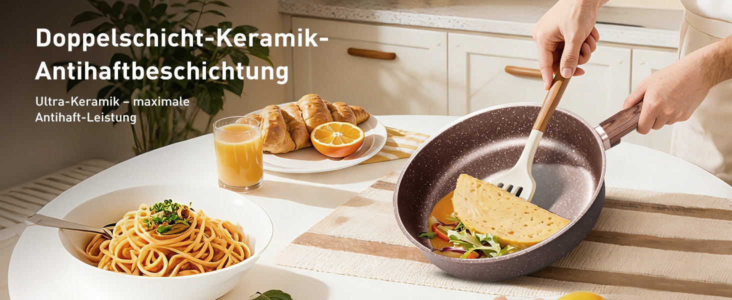 Набір каструль Kitchen Academy з антипригарним покриттям для індукційних плит зі скляними кришками, коричневий, 10 предметів
