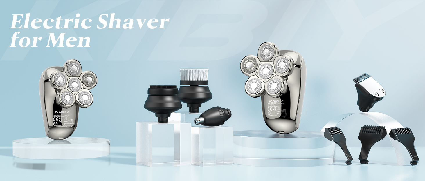 Електричний гостроювач для голови чоловічий Kibiy з 6 змінними головками, IPX7 водонепроникний, LED-дисплей, зарядка Type-C (замінна головка 6D)