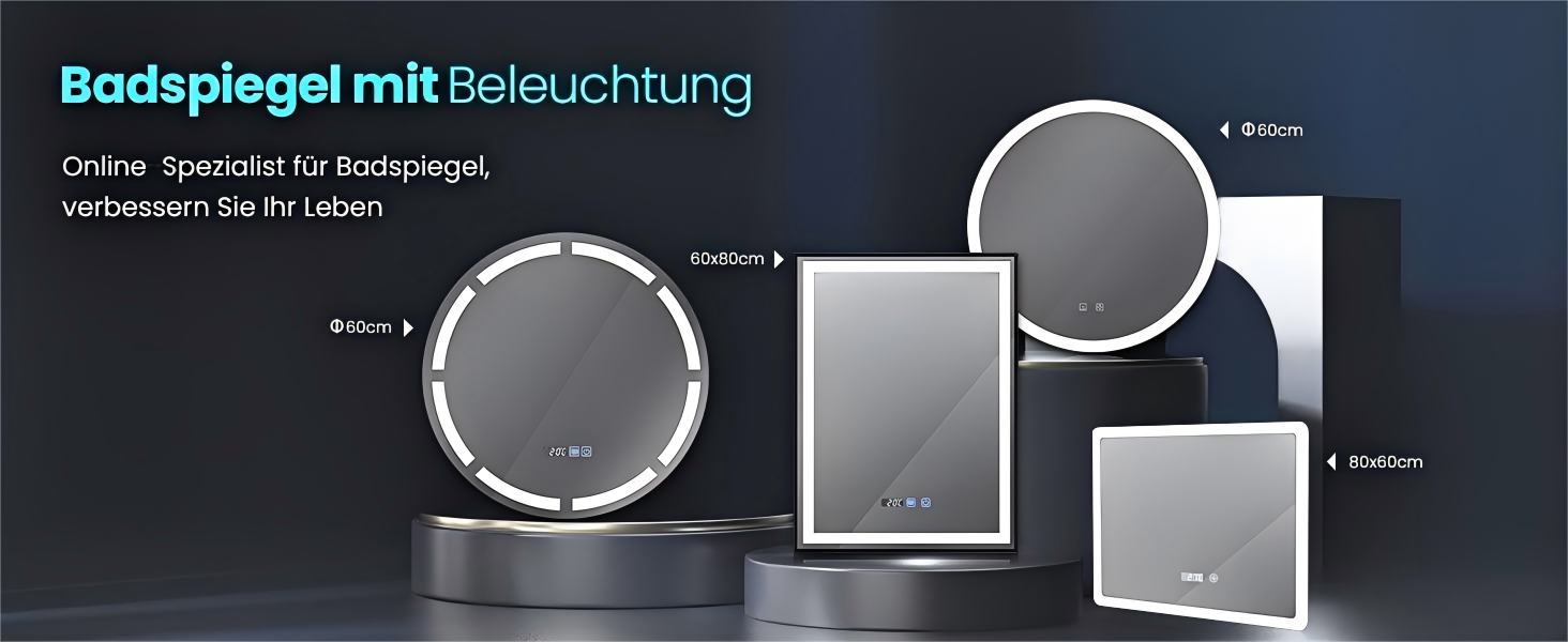 Дзеркало для ванної кімнати YU YUSING 60x80 см з підсвічуванням, проти запотівання, 3 кольори світла, регулювання яскравості, LED, годинник, IP44, металевий каркас, вертикальне, срібне