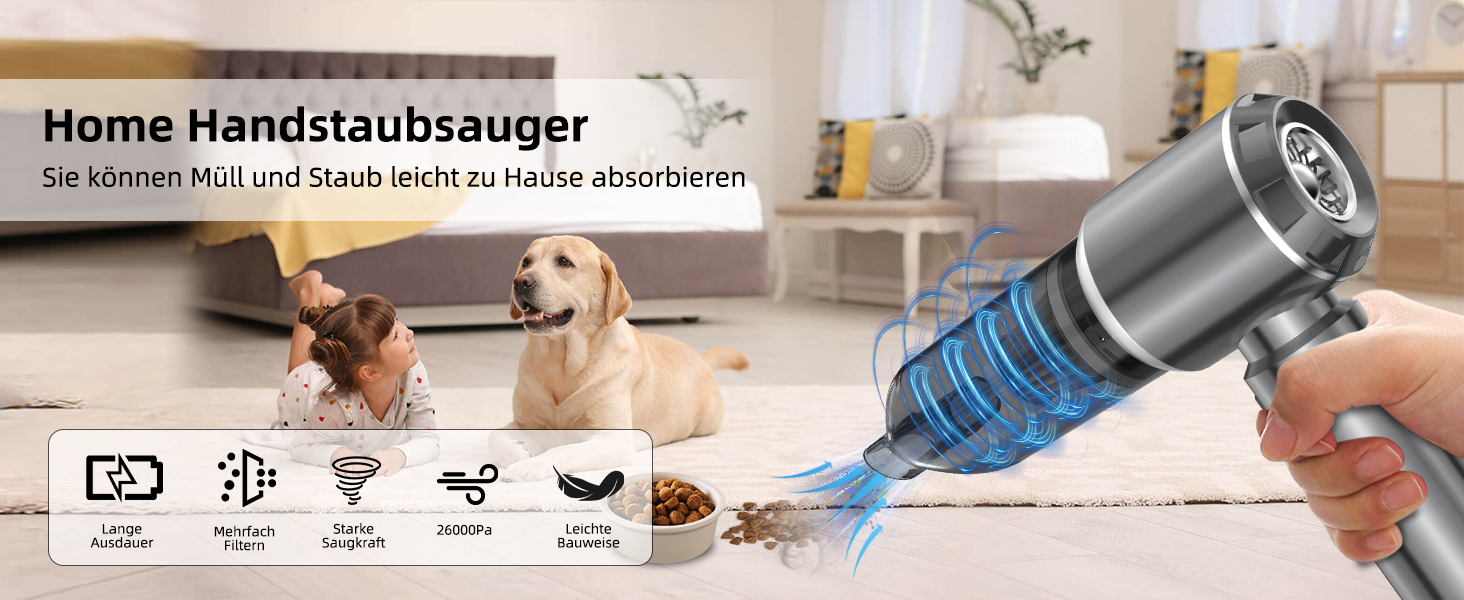 Портативний акумуляторний пилосос NVKHG 18000Pa з безщітковим мотором, 3 швидкості, для авто, дому, офісу, кухні, видалення шерсті тварин (сірий)