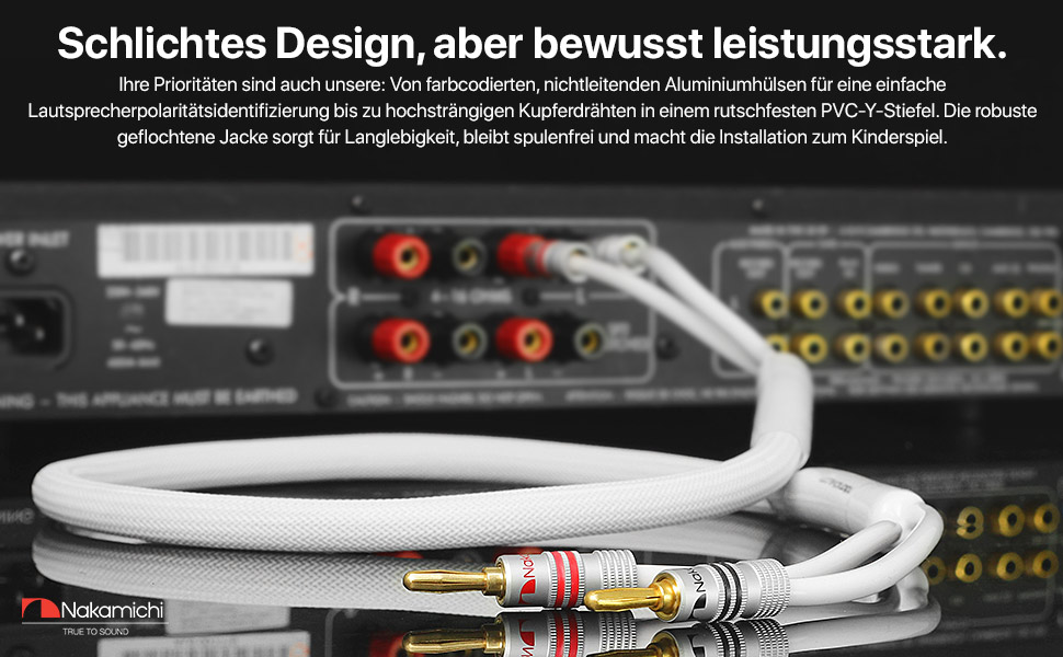 Акустичний кабель Nakamichi 12AWG з позолоченими банановими роз'ємами 24K, 3 метра, безкисневий мідний провід (OFC) в обплетенні, чорний — для домашнього кінотеатру та підсилювача